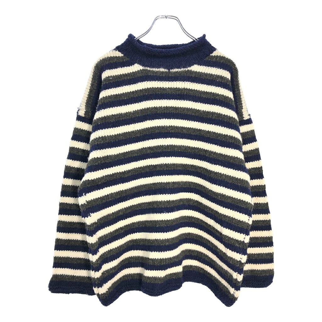 ロールネック ウールニット セーター ボーダー ネイビー(メンズ L相当)中古 古着 V7430｜YAMAHISA USEDCLOTHINGSHOP 7,524円