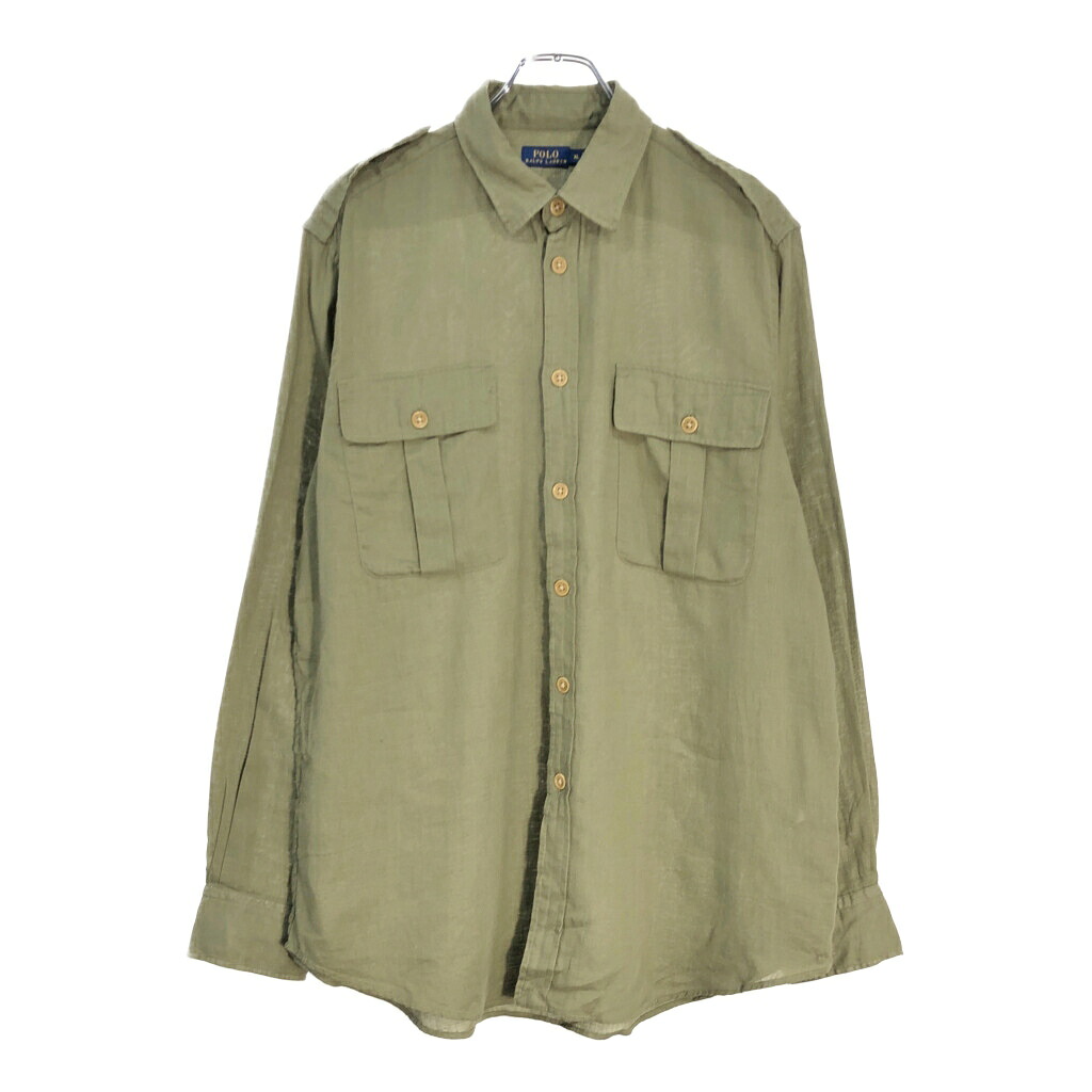 Polo by Ralph Lauren ポロ ラルフローレン リネン混 サファリシャツ(メンズ XL)中古 古着 V8010