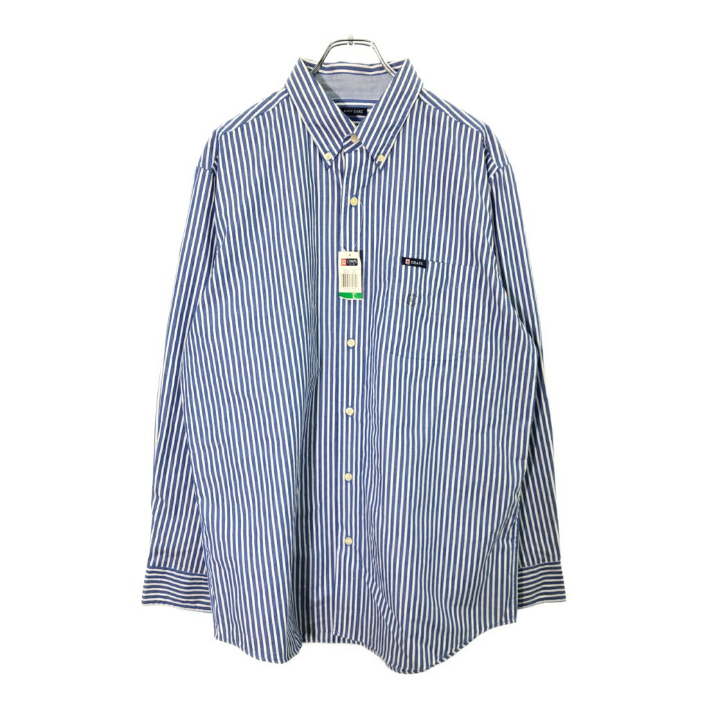 新品タグ付き CHAPS チャップス ボタンダウン ストライプ 長袖シャツ ブルー(メンズ L)中古 古着 V8462
