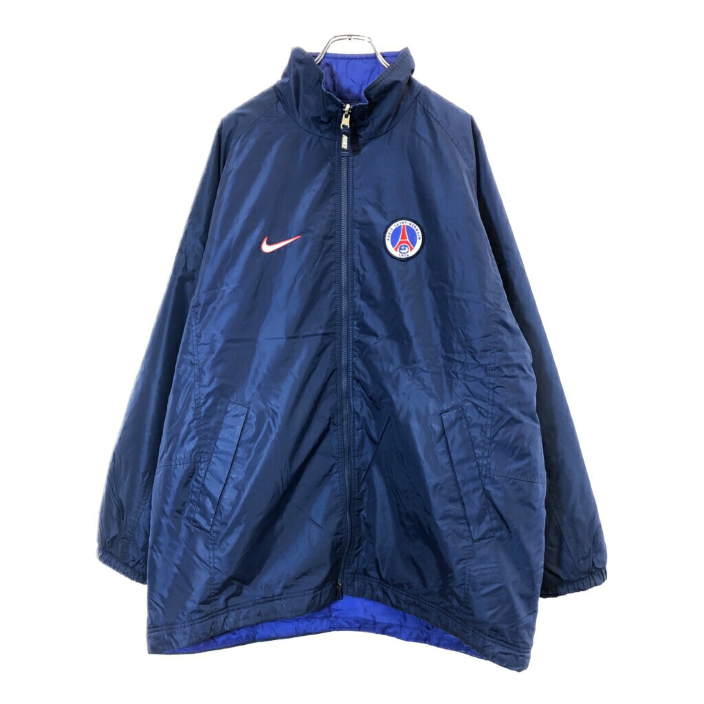 90年代 NIKE ナイキ パリ・サンジェルマンFC リバーシブル 中綿 ナイロンジャケット ネイビー(メンズ XL相当)中古 古着 V8634