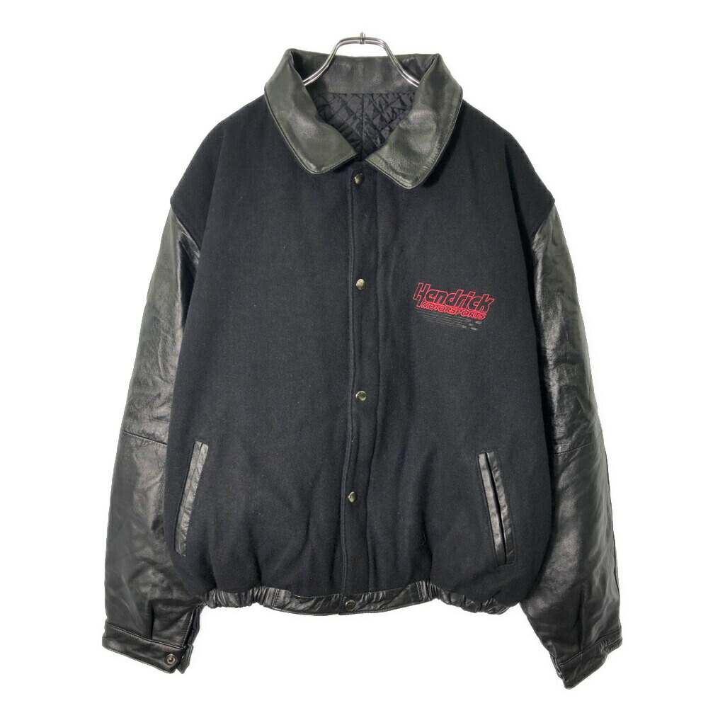 Hendrick Motorsports 企業ロゴ ウールスタジアムジャケット モーターサイクル ブラック(メンズ XL)中古 古着 V8695
