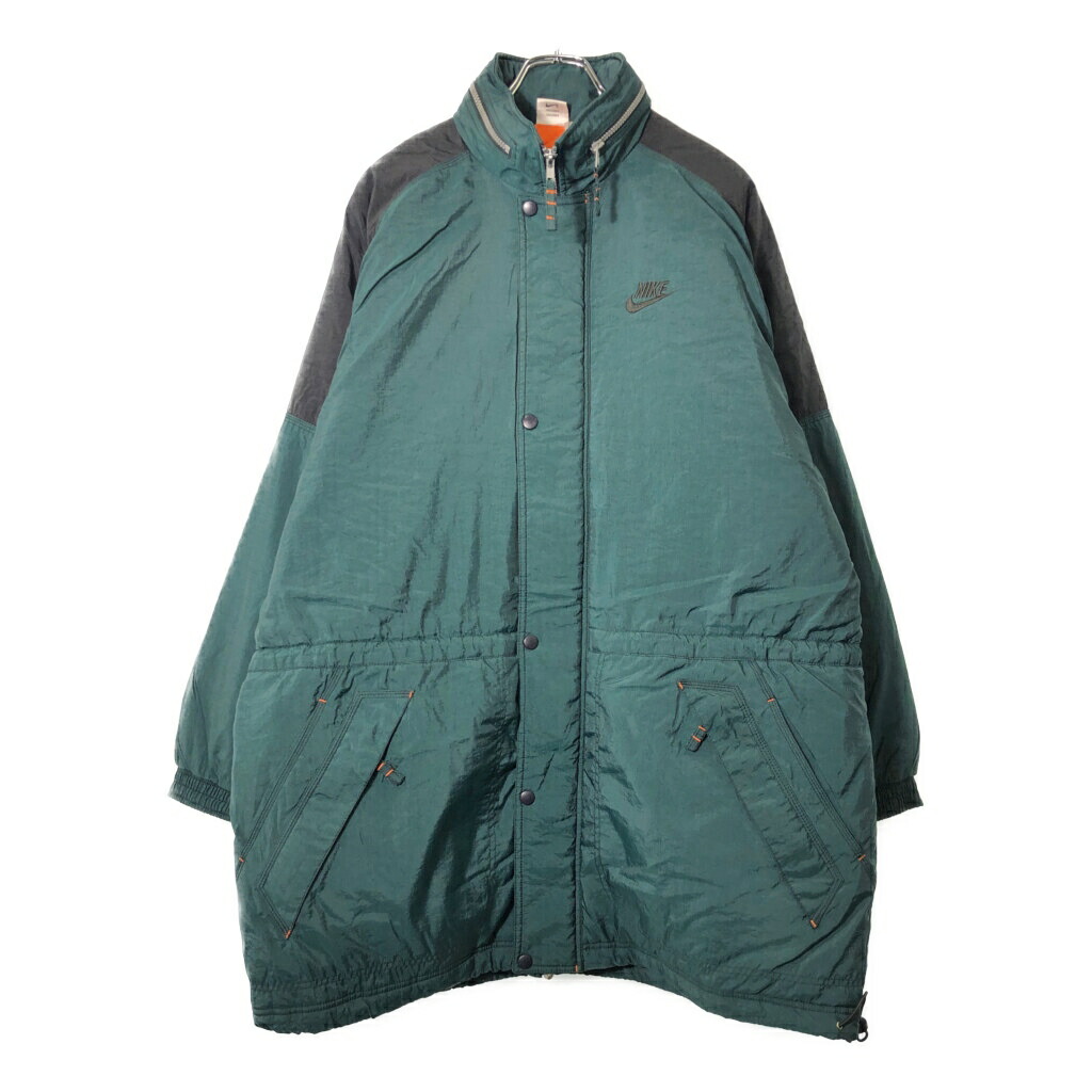 90年代 NIKE ナイキ 中綿 ナイロンジャケット グリーン(メンズ XL)中古 古着 V8735