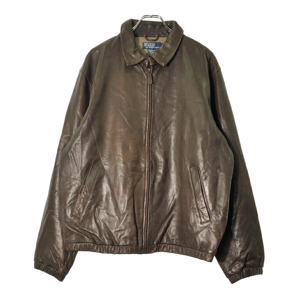 Polo by Ralph Lauren ポロ ラルフローレン レザー スイングトップ ブラウン(メンズ L)中古 古着 V8987