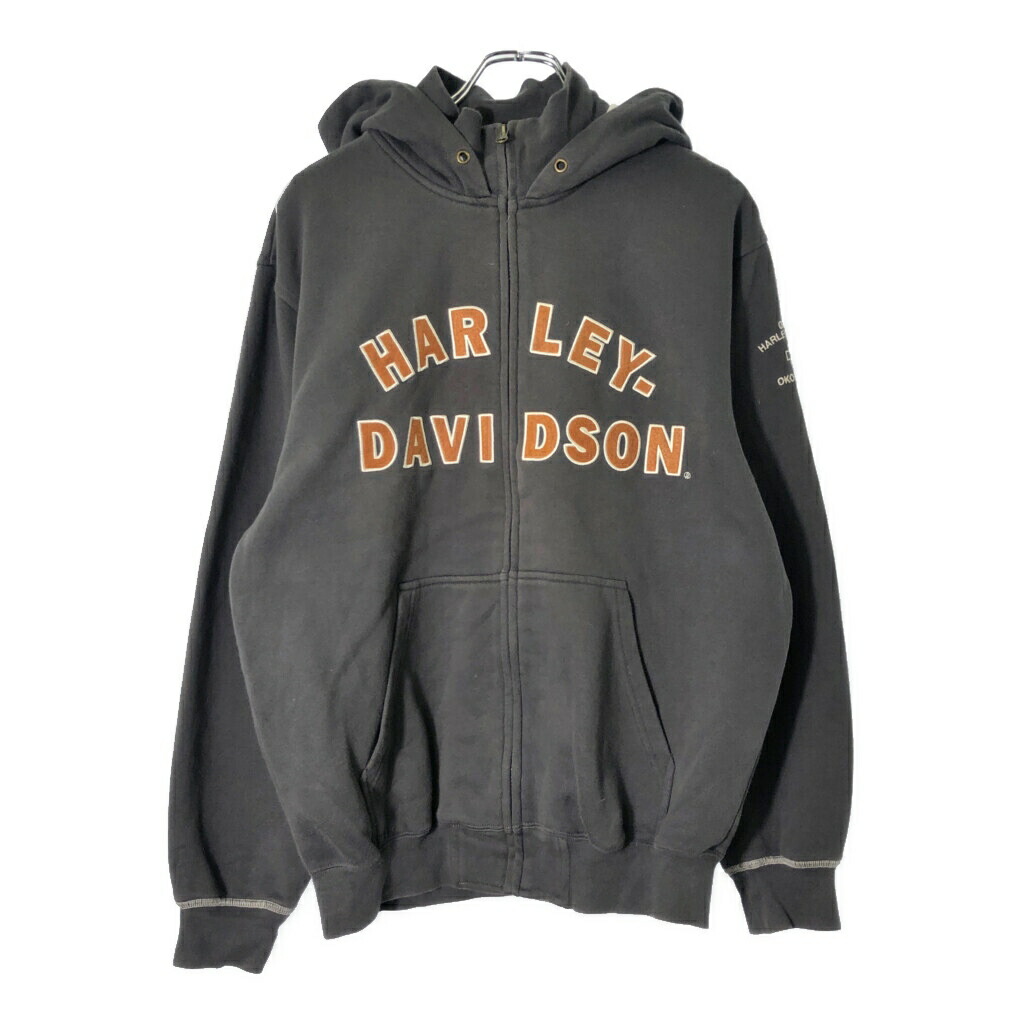 ハーレーダビッドソン　ジップアップスウェットパーカー　トレーナー　ブラック　古着 ハーレーダビッドソン スウェットパーカー トレーナー ブラック 古着