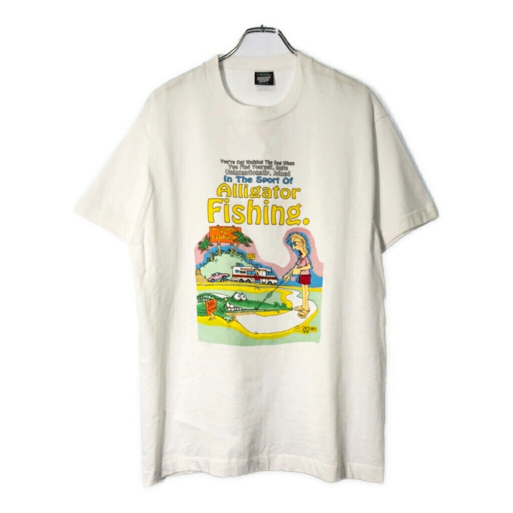 80年代 USA製 SCREEN STARS スクリーンスターズ STEVE GILL Ｔシャツ ホワイト(メンズ L)中古 古着 V9149