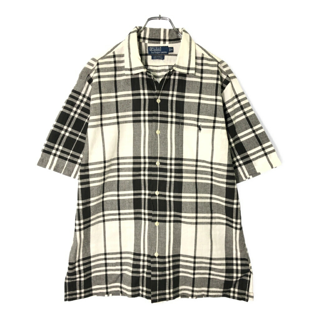 Polo by Ralph Lauren ポロ ラルフローレン CALDWELL オープンカラーシャツ チェック モノトーン(メンズ M)中古 古着 V9201