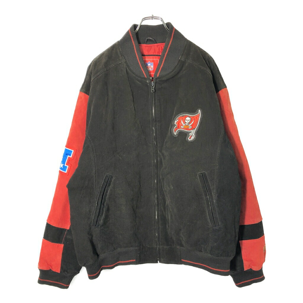 NFL タンパベイ・バッカニアーズ レザー スタジアムジャケット プロチーム アメフト ブラック(メンズ XL)中古 古着 V9277