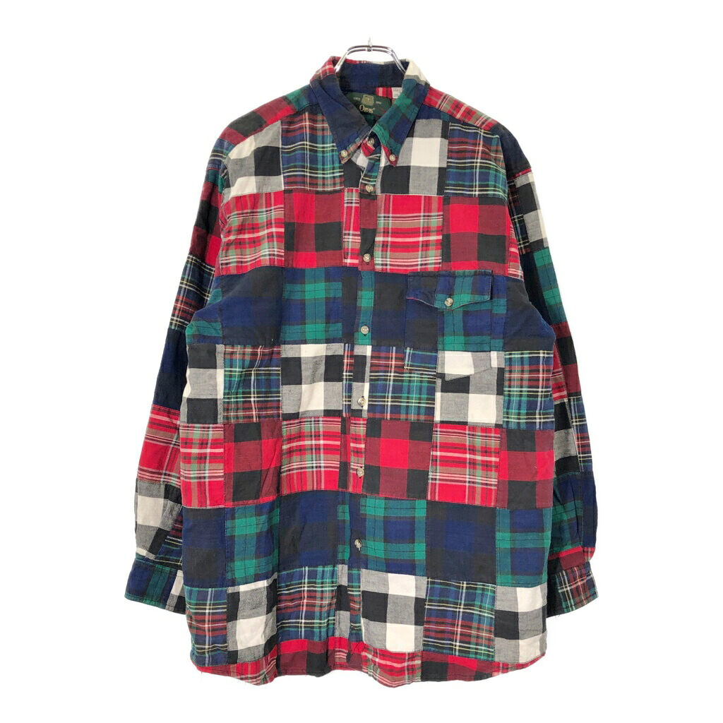 90年代 ORVIS オービス パッチワーク 長袖シャツ チェック マルチカラー(メンズ L)中古 古着 V9333