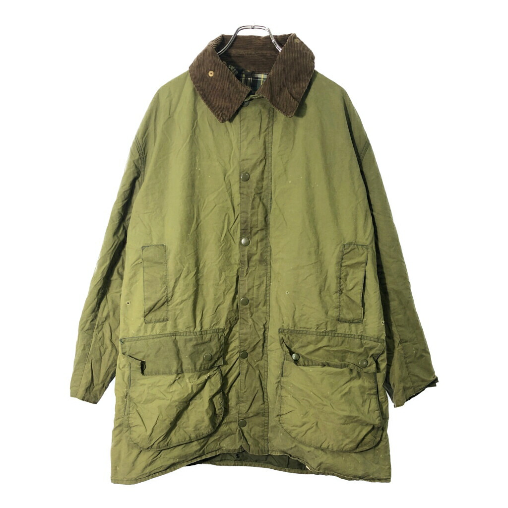 80年代 イングランド製 Barbour バブアー BORDER ボーダー オイルドジャケット 1ワラント グリーン(メンズ L)中古 古着 V9394