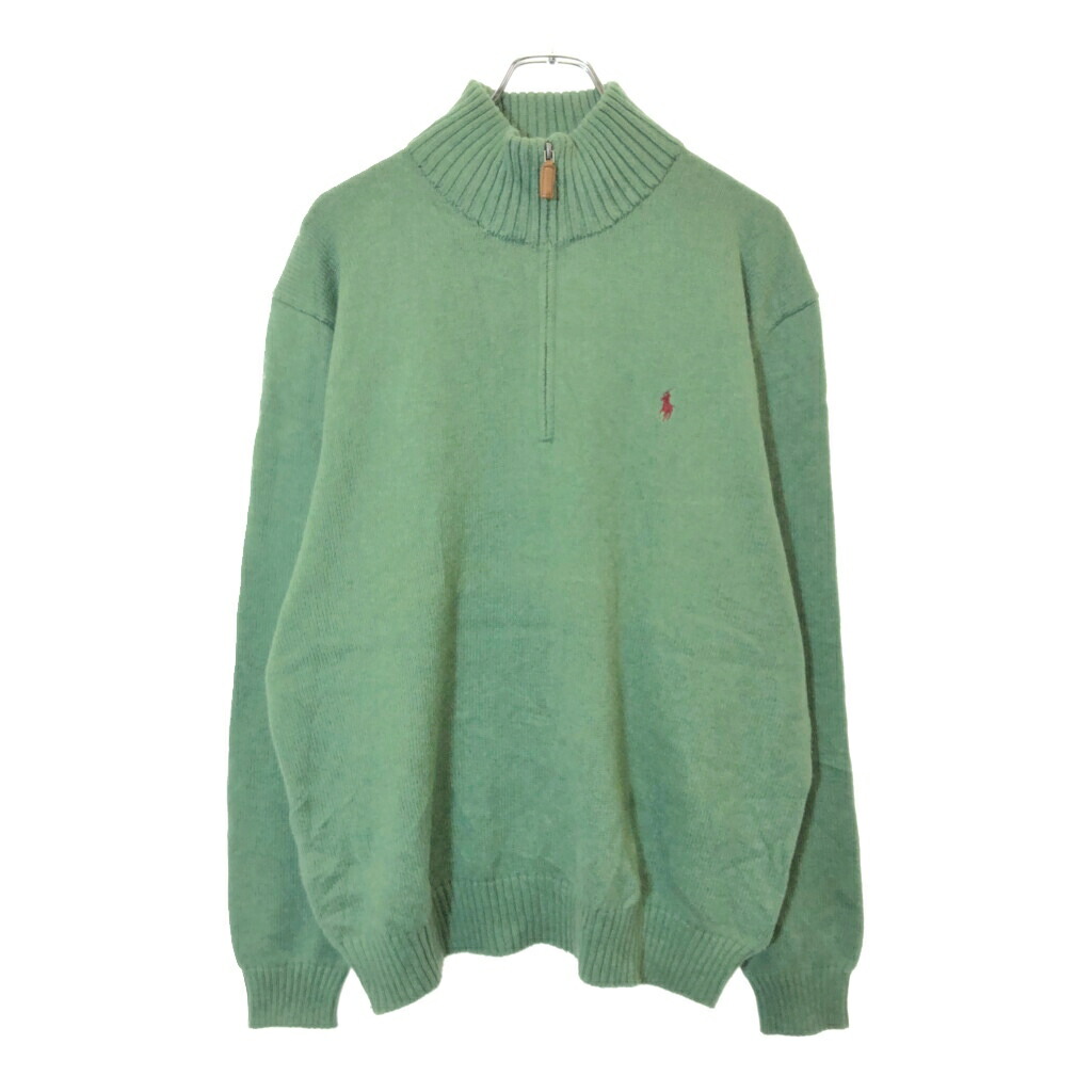 Polo by Ralph Lauren ポロ ラルフローレン ハーフジップ コットンセーター グリーン(メンズ XL)中古 古着 V9877