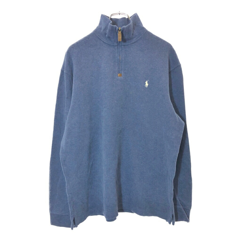 Polo by Ralph Lauren ポロ ラルフローレン ハーフジップ コットンセーター ブルー(メンズ L)中古 古着 V9882