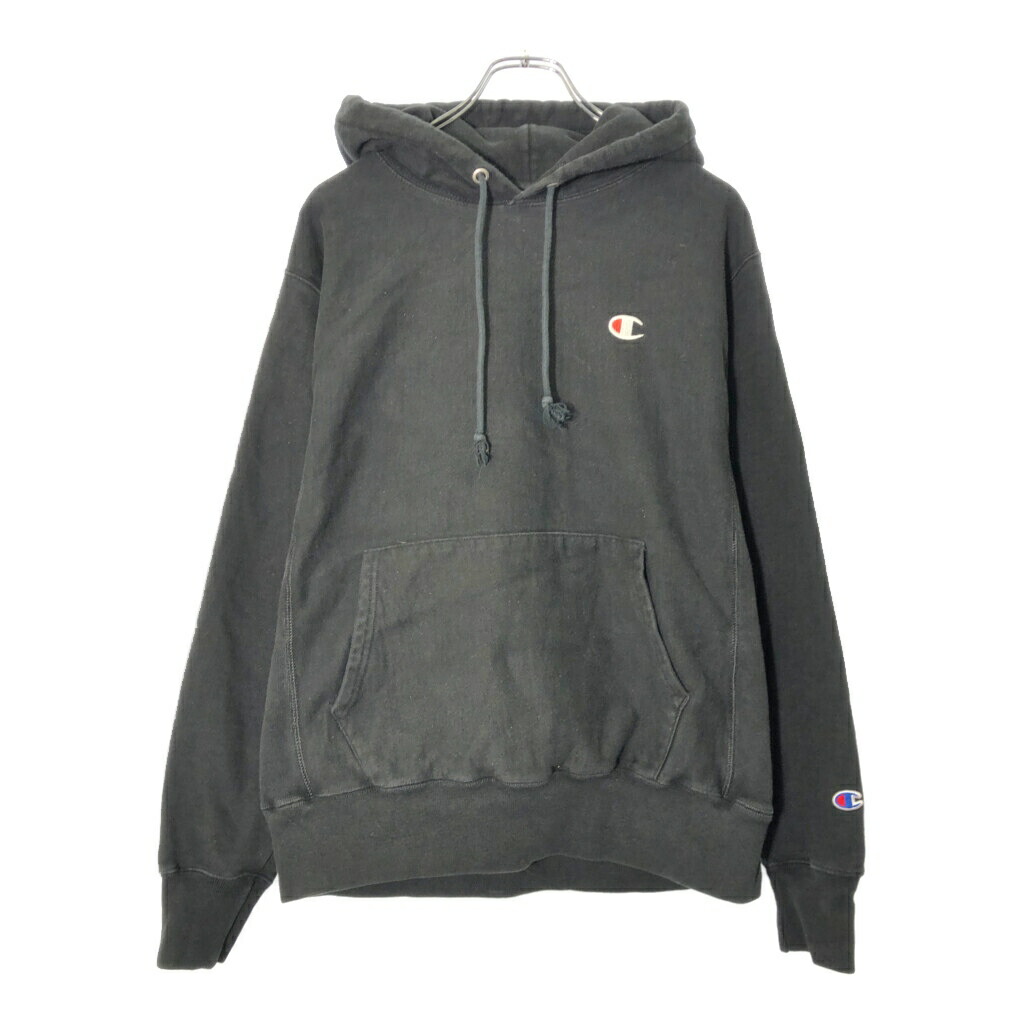 Champion チャンピオン REVERSE WEAVE リバースウィーブ ワンポイントロゴ スウェットパーカー ブラック(メンズ MEDIUM)中古 古着 X0139