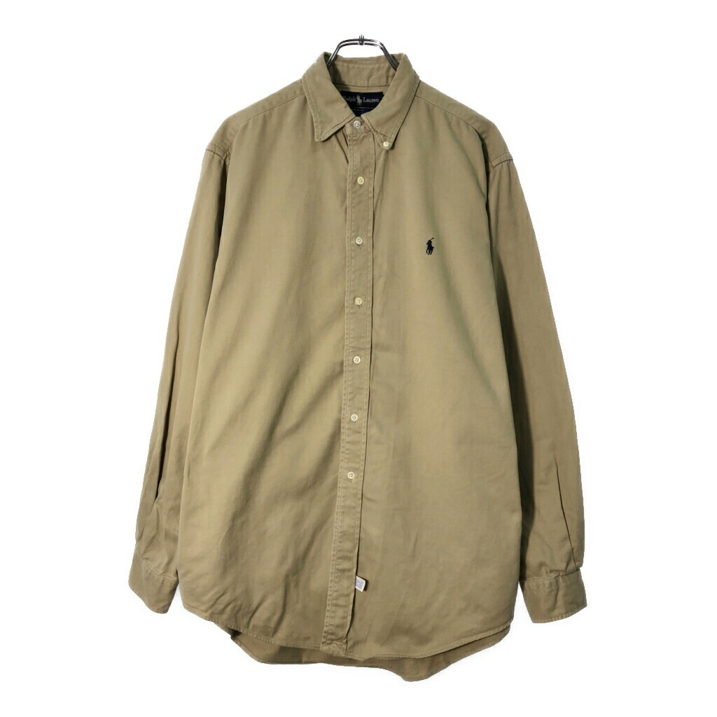 90年代 USA製 RALPH LAUREN ラルフローレン ボタンダウン 長袖シャツ ベージュ(メンズ L)中古 古着 X1767 5,649円