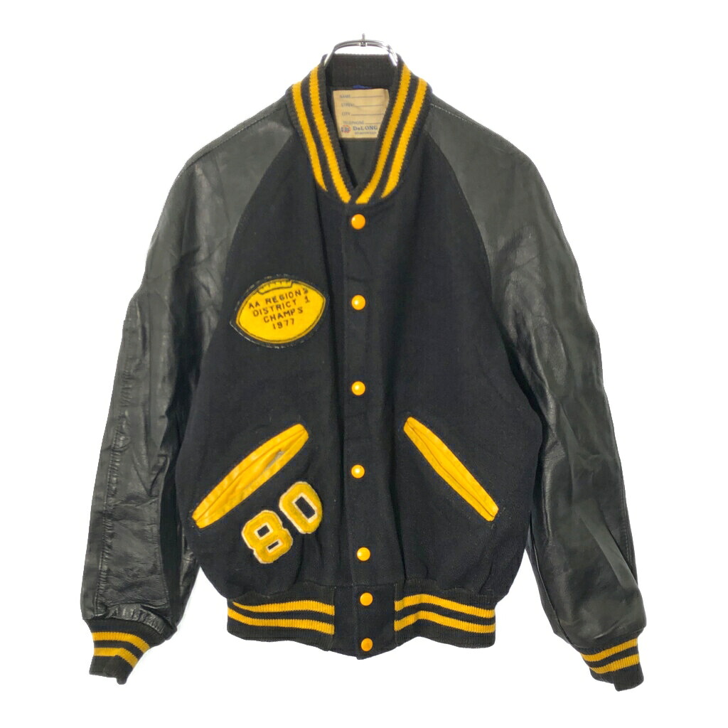 80年代 DeLONG デロング ヴァーシティジャケット スタジアムジャケット カレッジ ブラック(メンズ 38)中古 古着 X0263