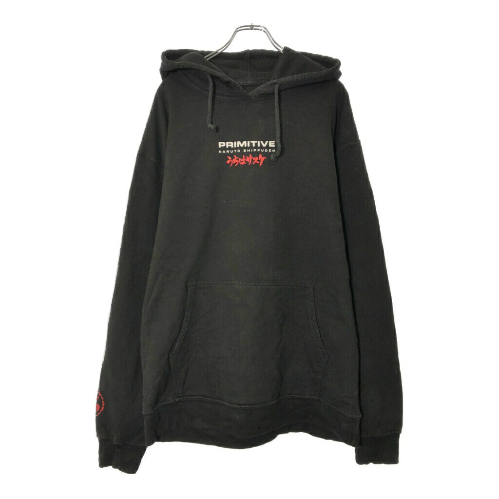 NARUTO Shippuden ナルト疾風伝 うちはサスケ スウェットパーカー アニメ キャラクター ブラック(メンズ L)中古 古着 X0373