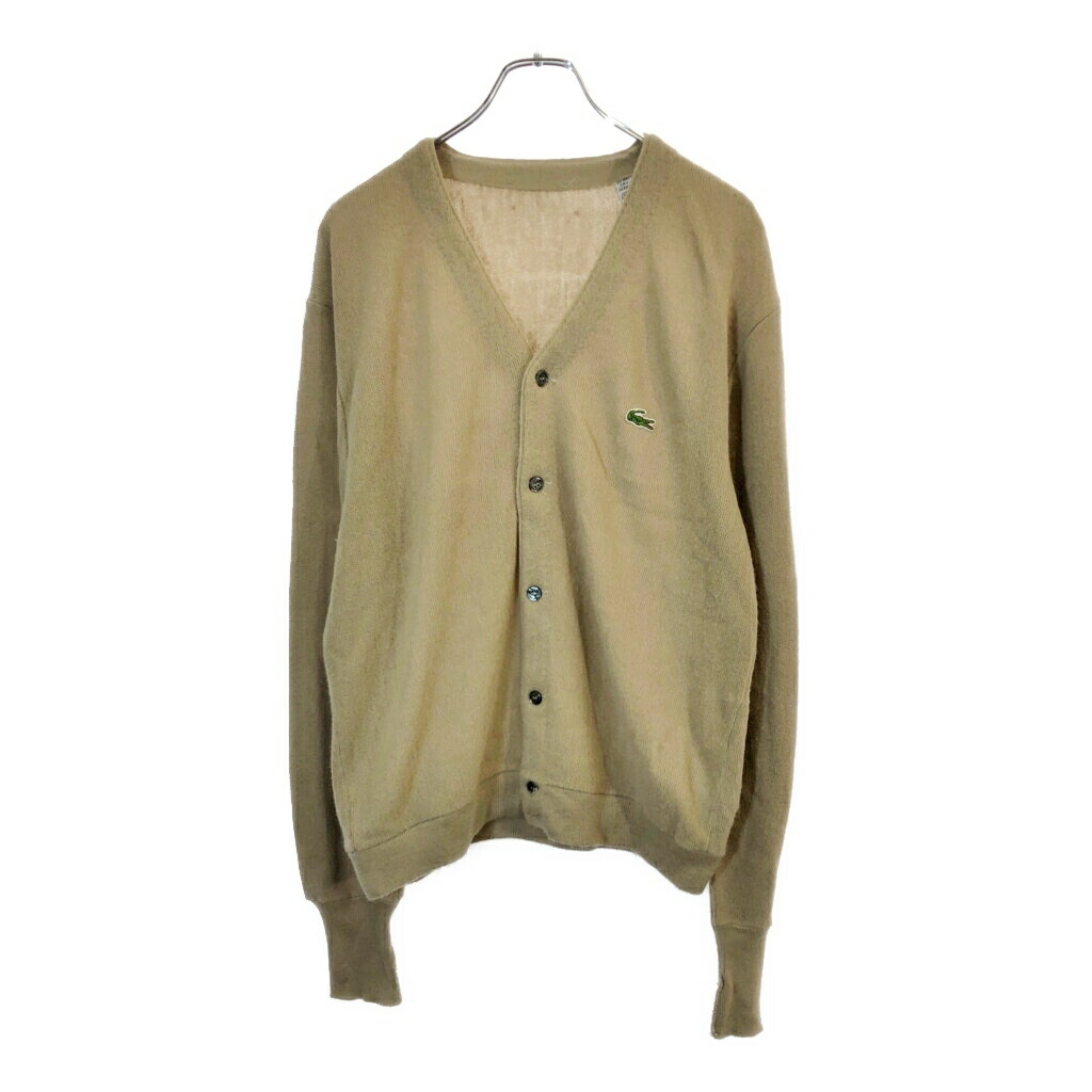 80年代 LACOSTE ラコステ アクリルニット カーディガン ベージュ(メンズ L)中古 古着 X0447