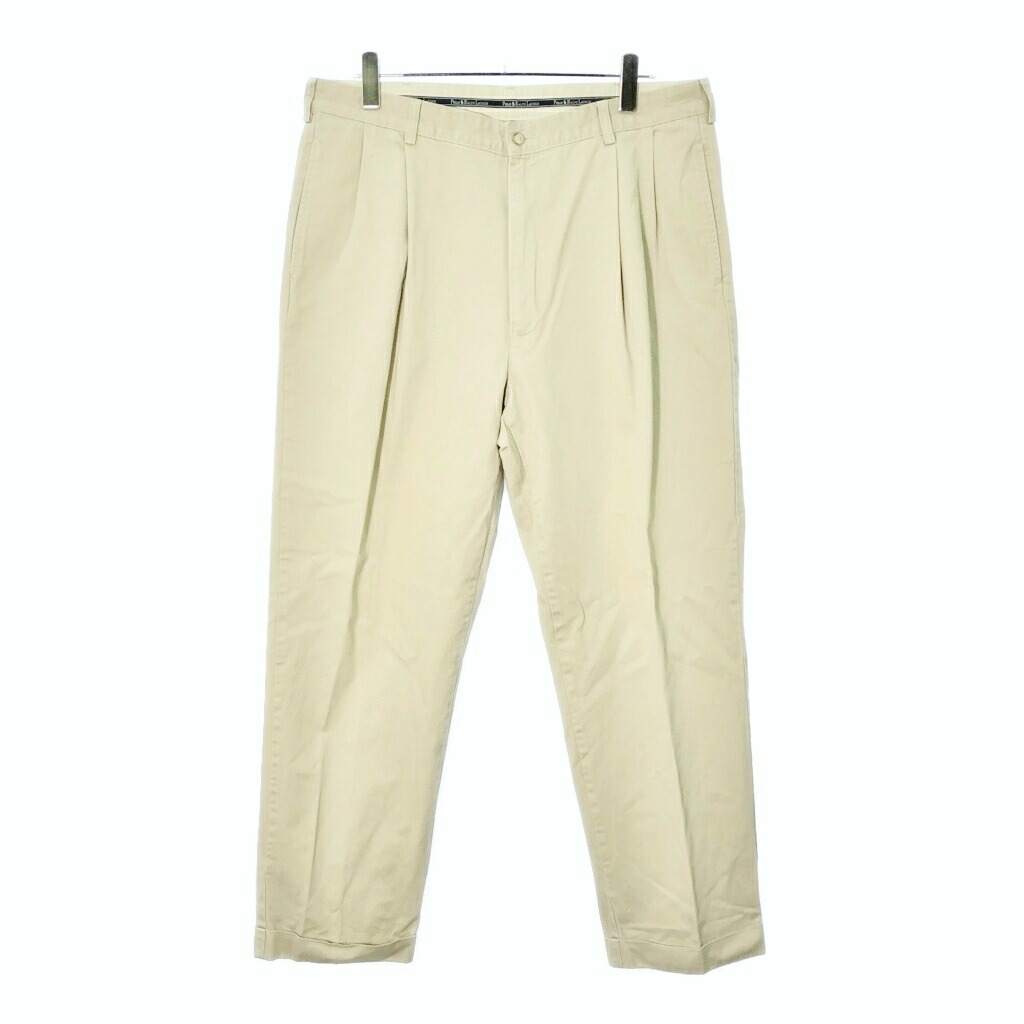 Polo by Ralph Lauren ポロ ラルフローレン 2タック チノパンツ 大きいサイズ ベージュ(メンズ W38 L30)中古 古着 X0600