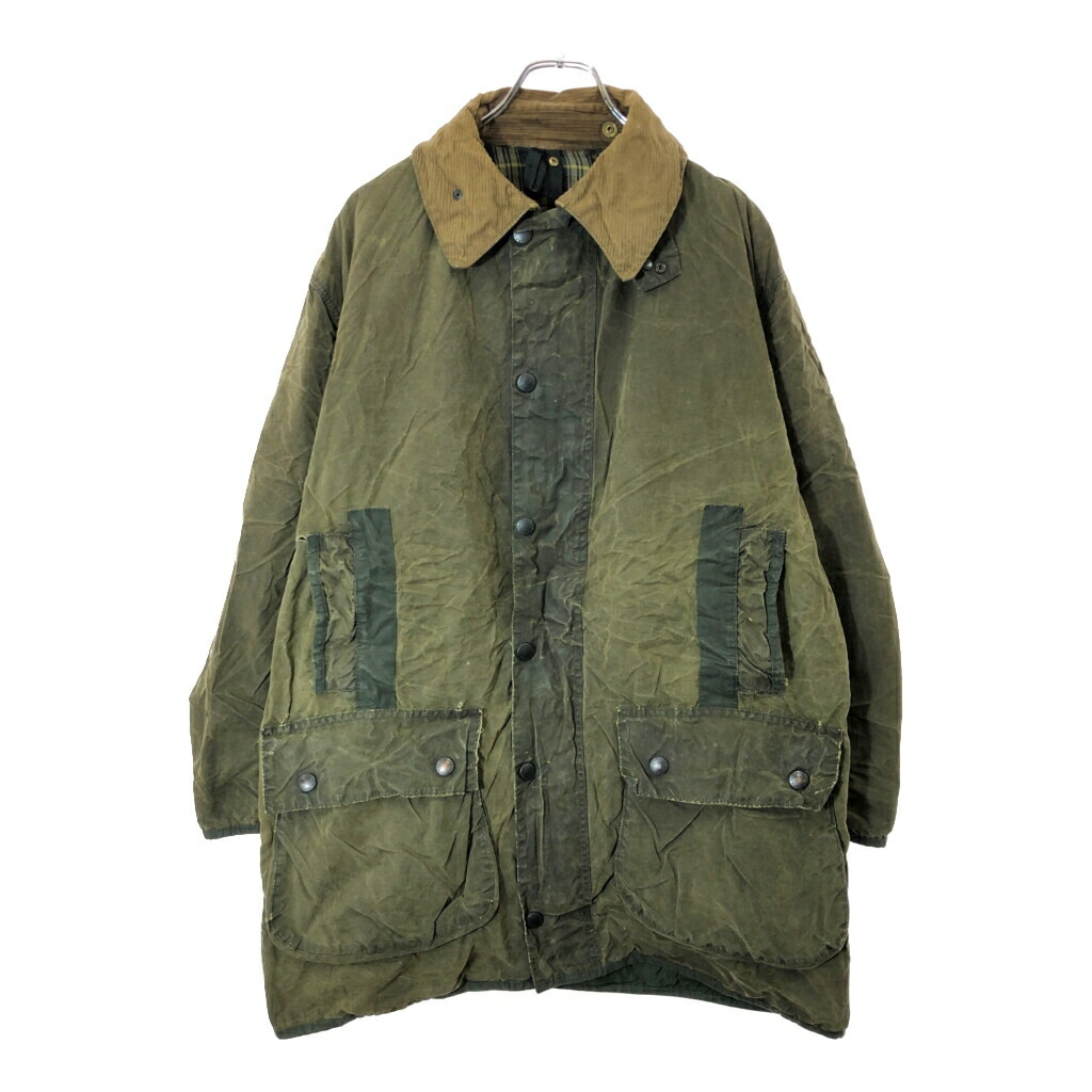 80年代 イングランド製 Barbour バブアー BORDER ボーダー オイルドジャケット オリーブ(メンズ 107CM/42IN)中古 古着 X0635