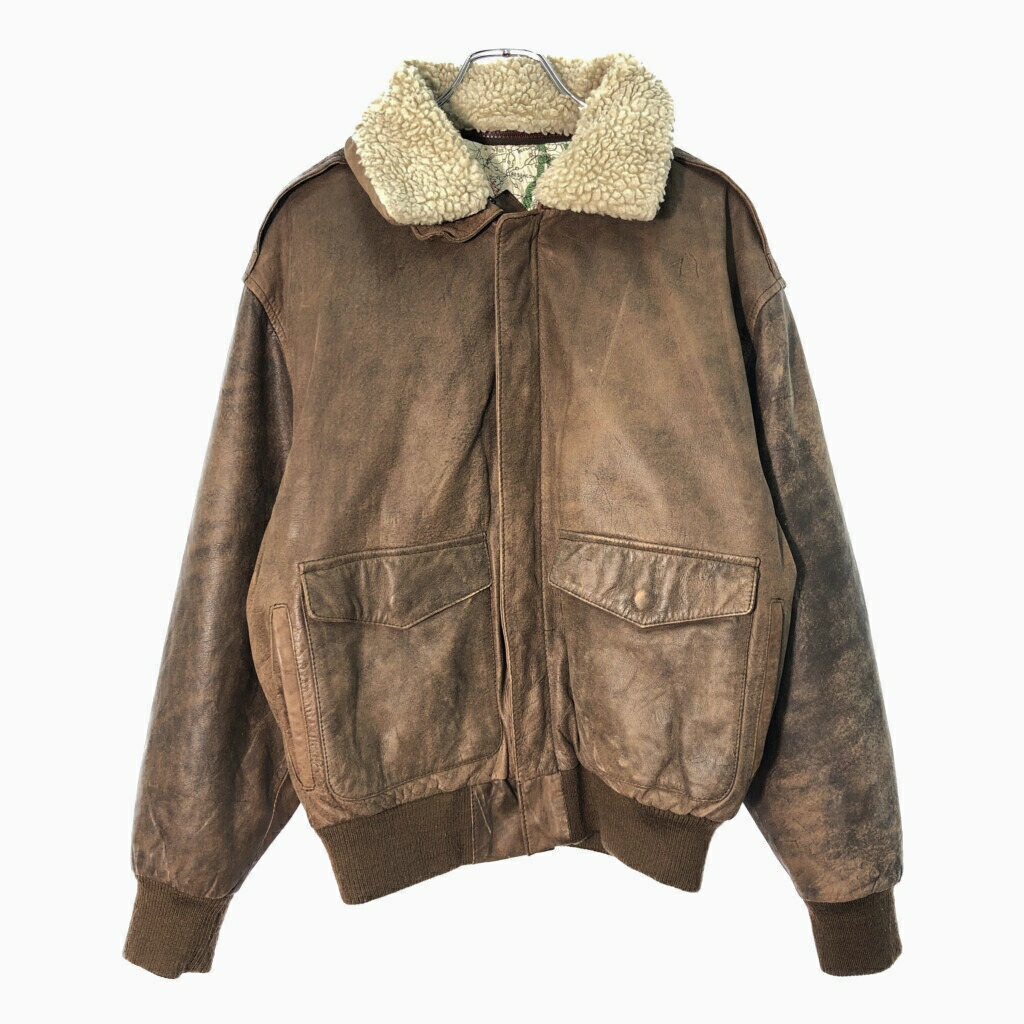 CHARLES KLEIN フライトレザージャケット ミリタリー ブラウン(メンズ M)中古 古着 X0742|YAMAHISA USEDCLOTHINGSHOP