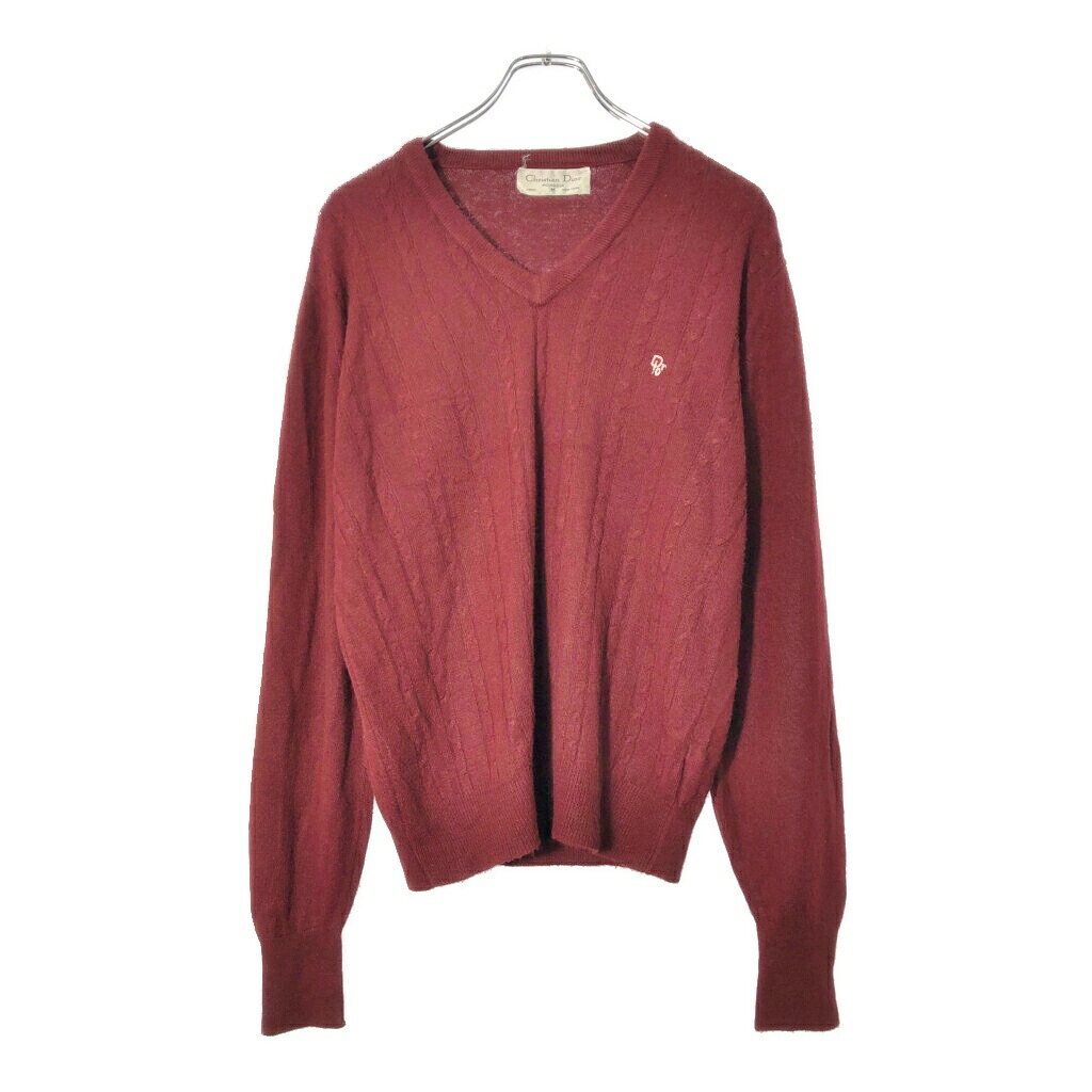 80年代 USA製 Christian Dior Monsieur クリスチャン ディオール ムッシュ Vネック セーター ワインレッド(メンズ M)中古 古着 X0764｜YAMAHISA USEDCLOTHINGSHOP