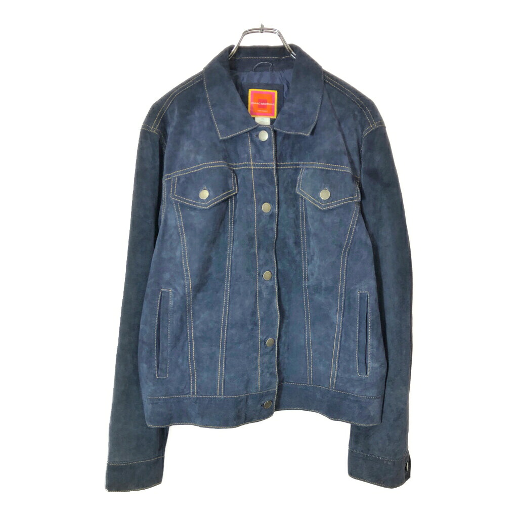 ISAAC MIZRAHI レザー トラッカージャケット ネイビー(レディース XXL)中古 古着 X0803