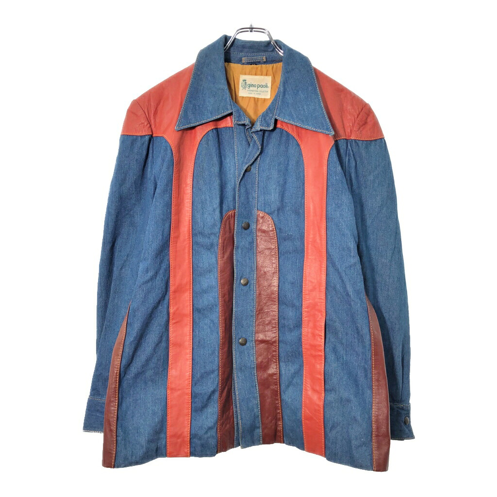 70年代 GINO PAOLI パッチワーク デニムジャケット ヴィンテージ インディゴブルー(メンズ 44)中古 古着 X0830|YAMAHISA USEDCLOTHINGSHOP