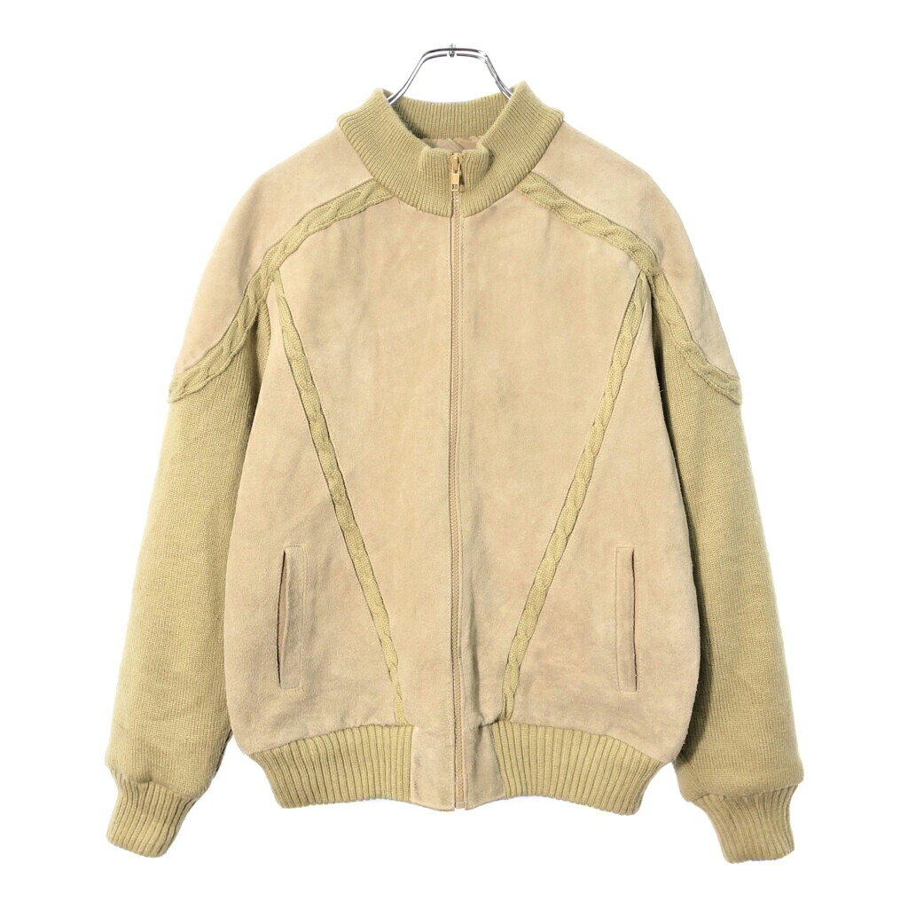 90年代 OUTDOOR EXCHANGE スエードレザー切替 ニットジャケット ベージュ(メンズ L)中古 古着 X0839|YAMAHISA USEDCLOTHINGSHOP