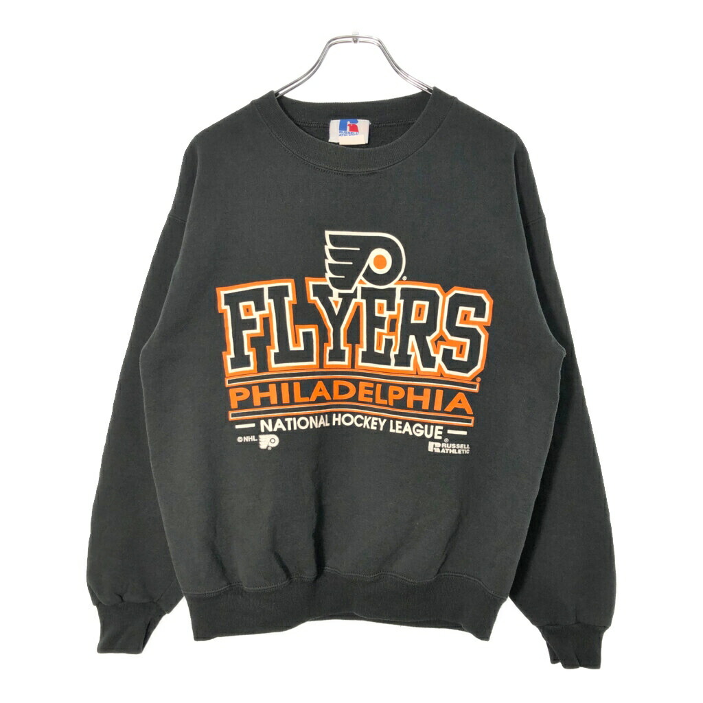90年代 USA製 RUSSELL ATHLETIC ラッセル NHL フィラデルフィア・フライヤーズ スウェット プロチーム ブラック(メンズ M)中古 古着 X0873