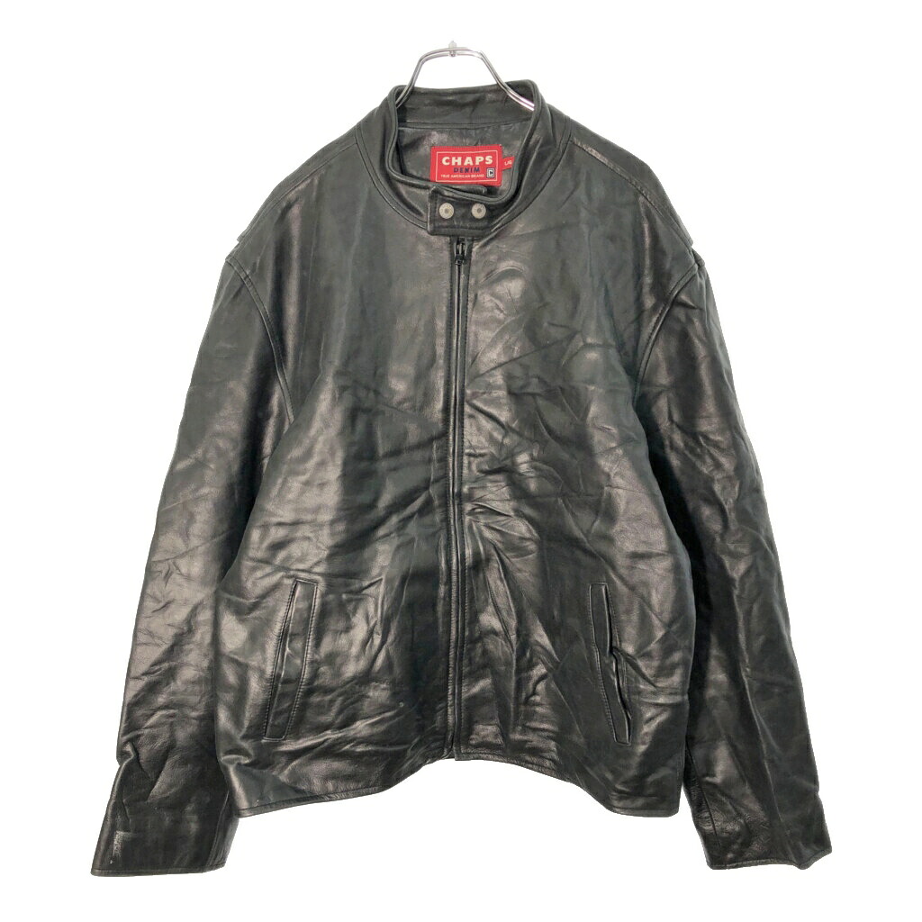 CHAPS DENIM チャップスデニム シングルライダースレザージャケット バイクウェア モーターサイクル ブラック(メンズ L)中古 古着 X0877|YAMAHISA USEDCLOTHINGSHOP