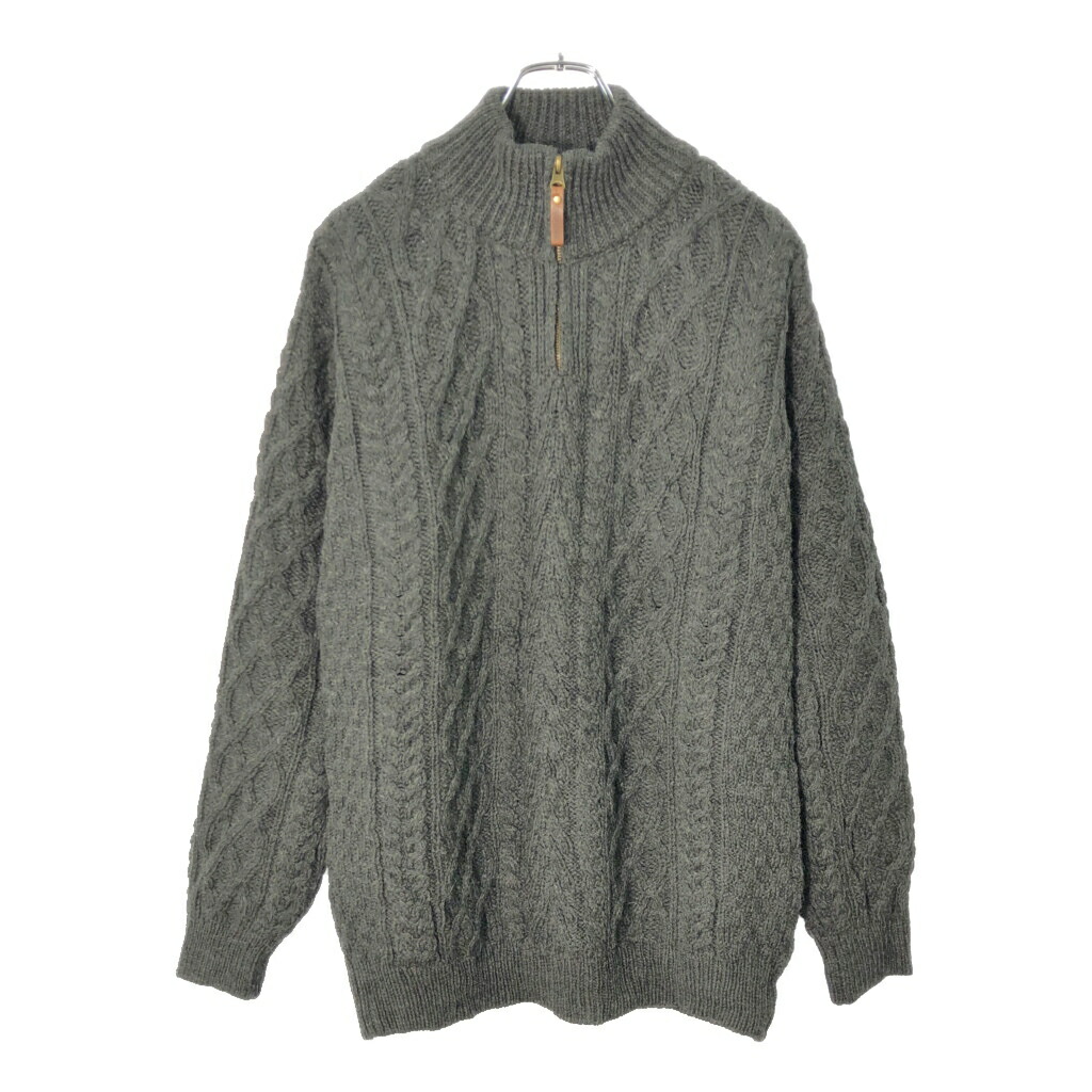 アイルランド製 ARAN CRAFTS ハーフジップ アランニット セーター グレー(メンズ L)中古 古着 X0907
