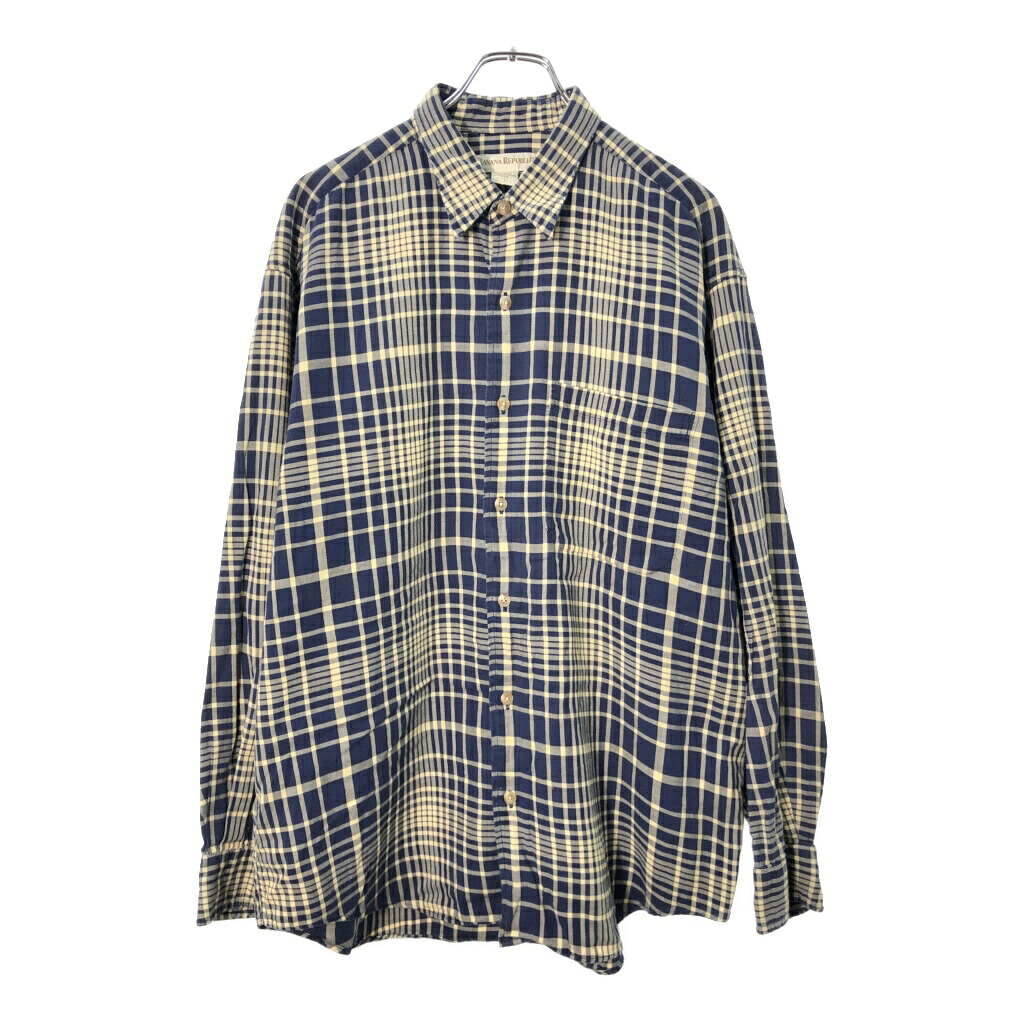 90年代 Banana Republic バナナリパブリック 長袖シャツ チェック ネイビー(メンズ L)中古 古着 X0917