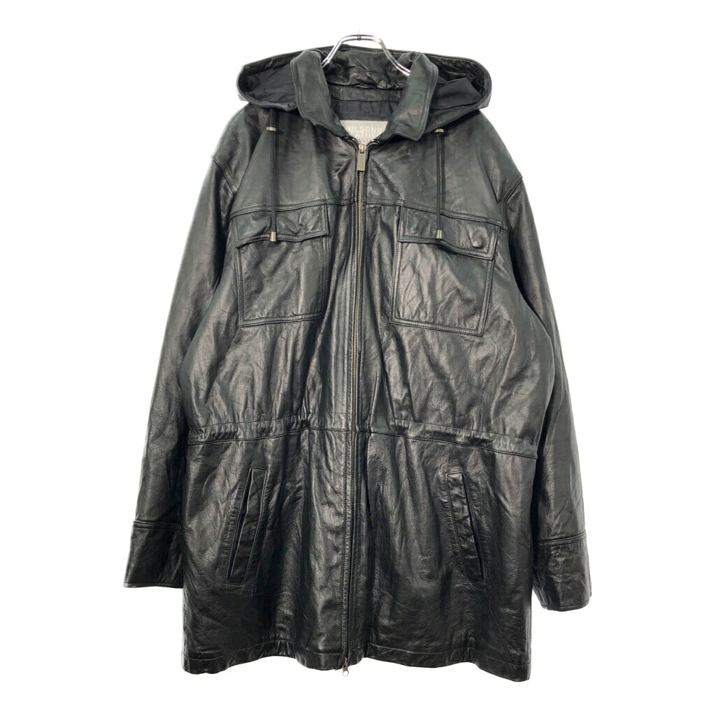 WILSONS LEATHER M.JULIAN ウィルソンズレザー フーデッド レザーハーフコート ブラック(メンズ XL)中古 古着 X1035