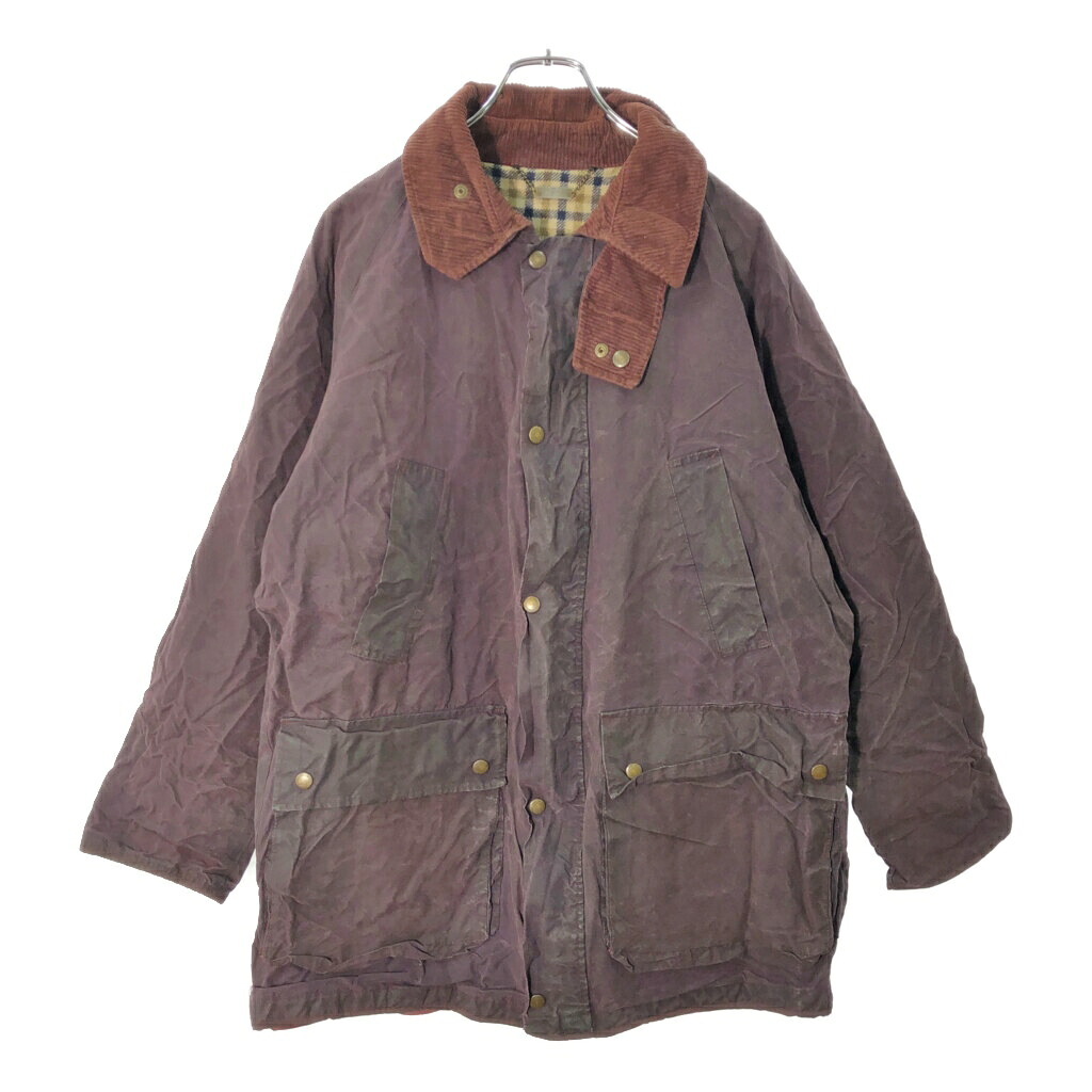 90年代 イングランド製 Aquascutum アクアスキュータム オイルドジャケット ワインレッド(メンズ M)中古 古着 X1066