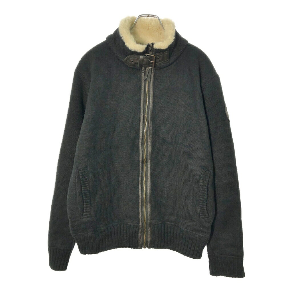 Schott ショット ボアニットジャケット ブラック(メンズ L)中古 古着 X1187