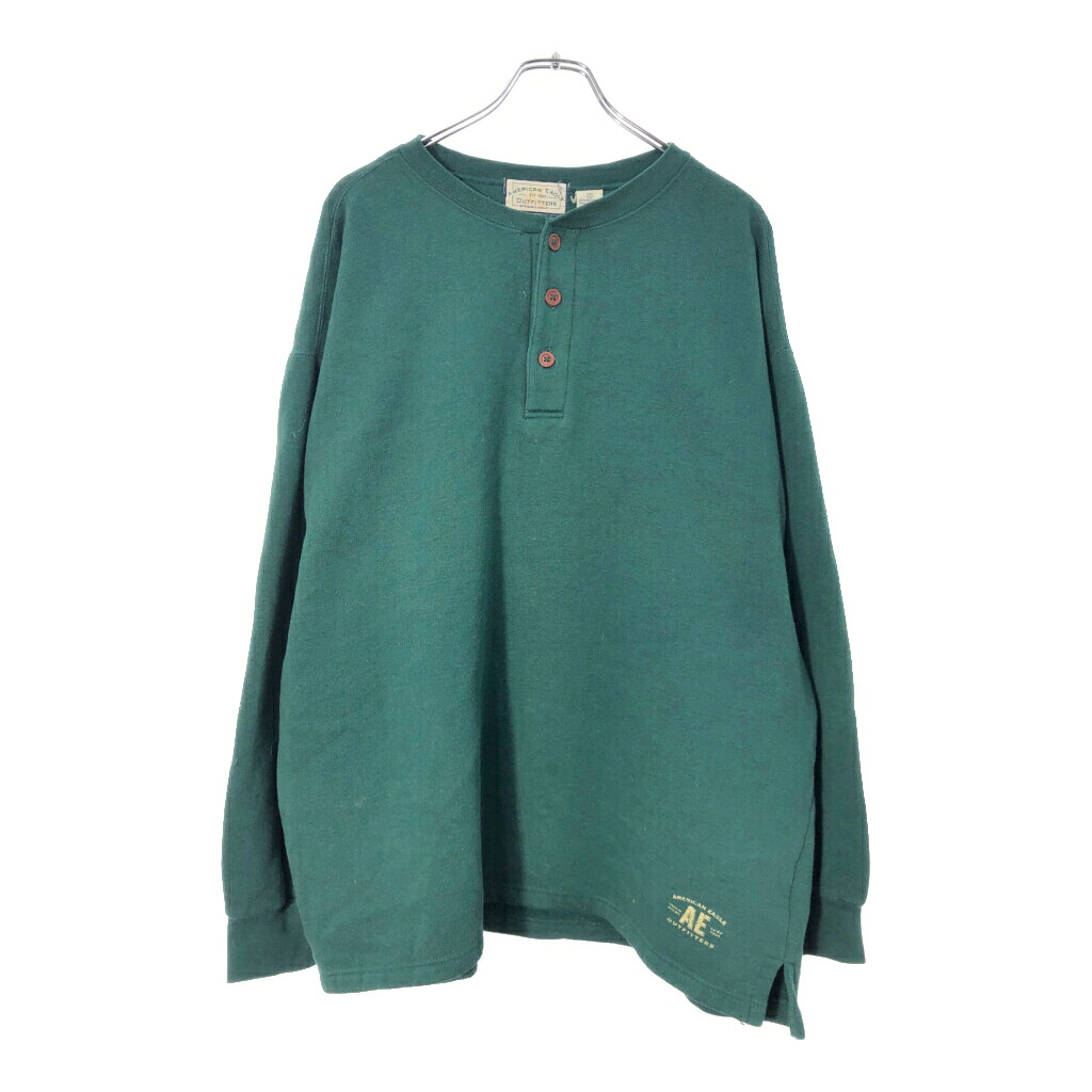 90年代 American Eagle アメリカンイーグル ヘンリーネック スウェット グリーン(メンズ XL)中古 古着 X1502