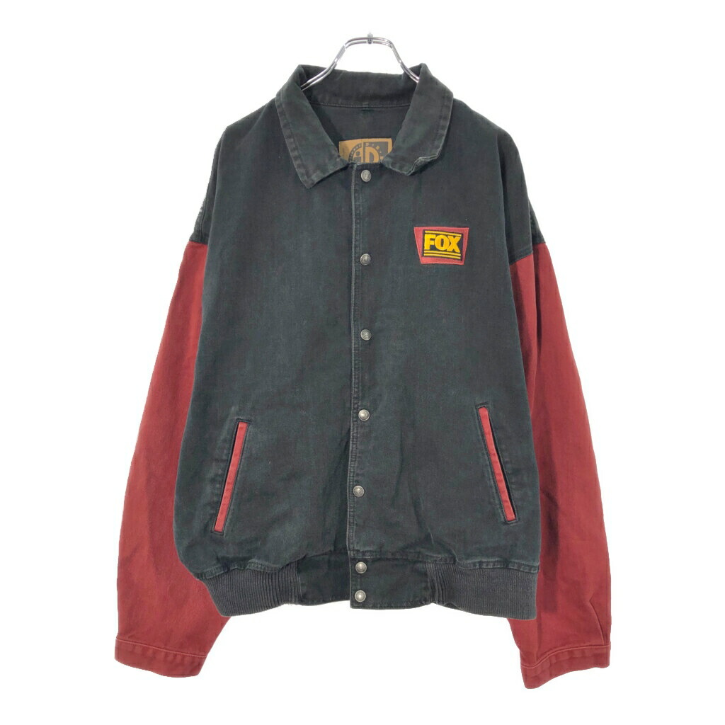 FOX フォックス ヴァーシティジャケット スタジアムジャケット 企業ロゴ ブラック(メンズ XL相当)中古 古着 X1532