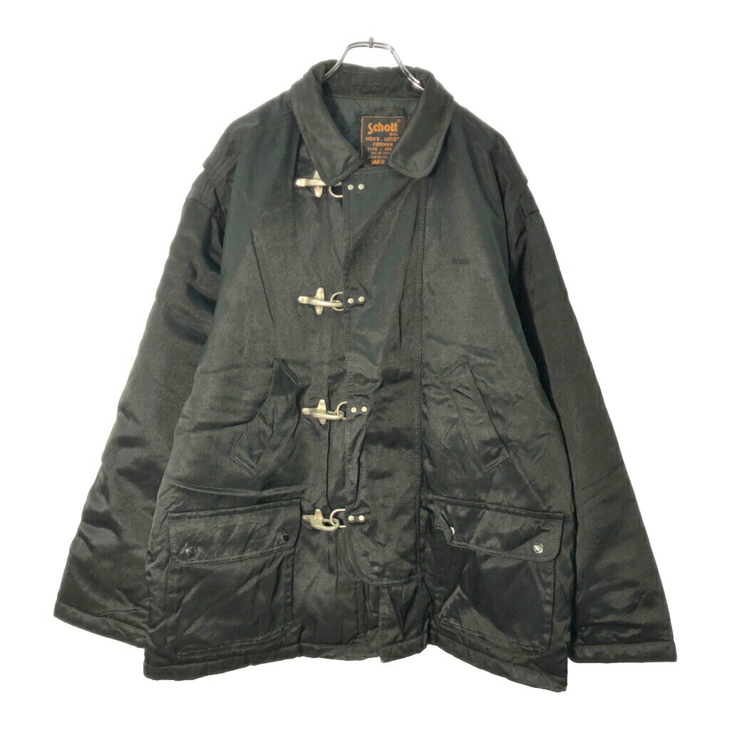 90年代 Schott ショット ファイヤーマンジャケット ブラック(メンズ XL)中古 古着 X1801