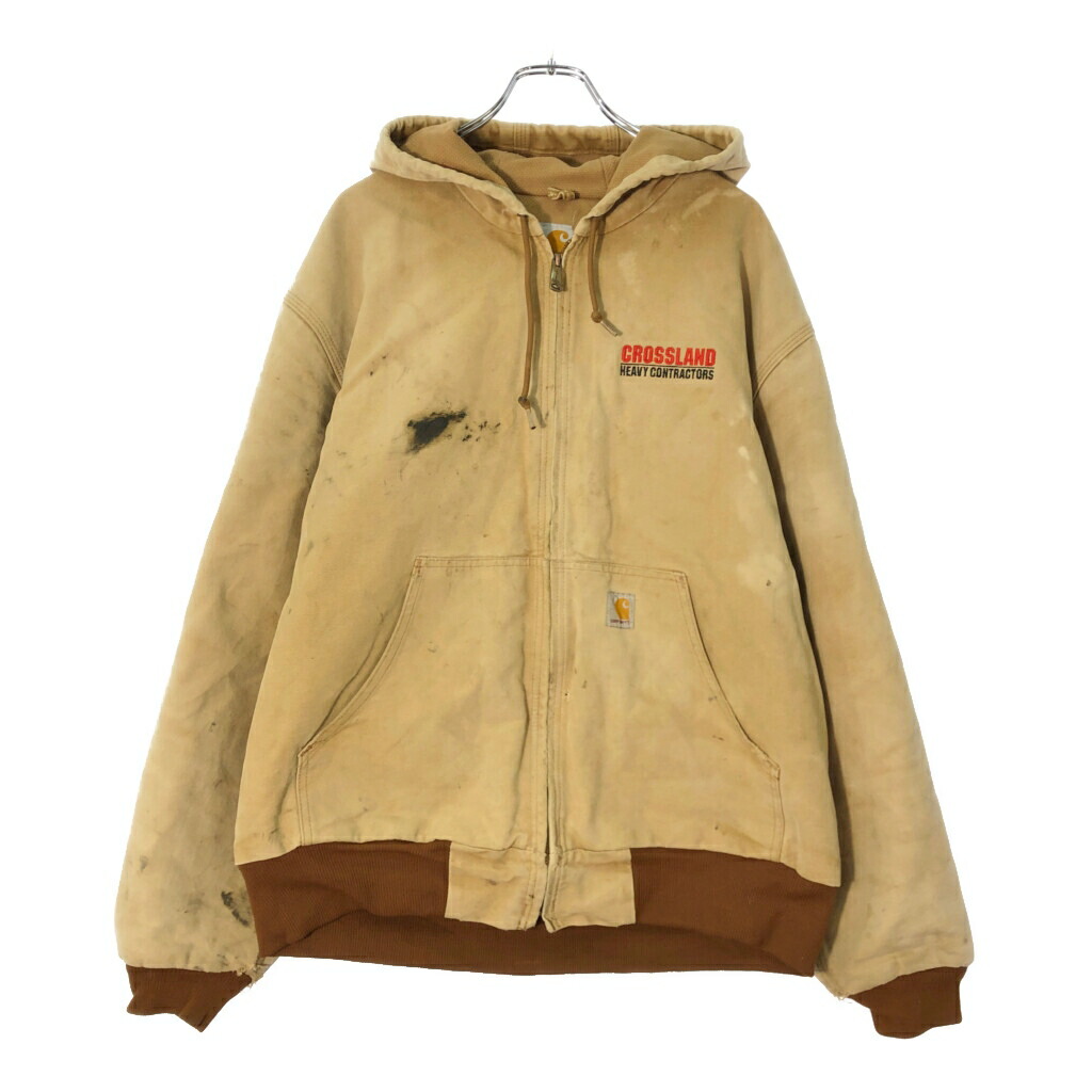 USA製 Carhartt カーハート アクティブジャケット 企業ロゴ ボロ ブラウン(メンズ XL)中古 古着 X1853
