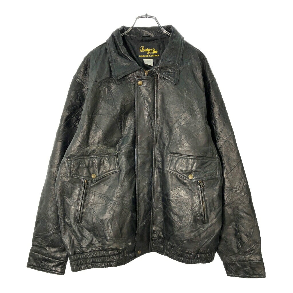 Leather&Soul パッチワーク レザージャケット ブラック(メンズ XL)中古 古着 X1860