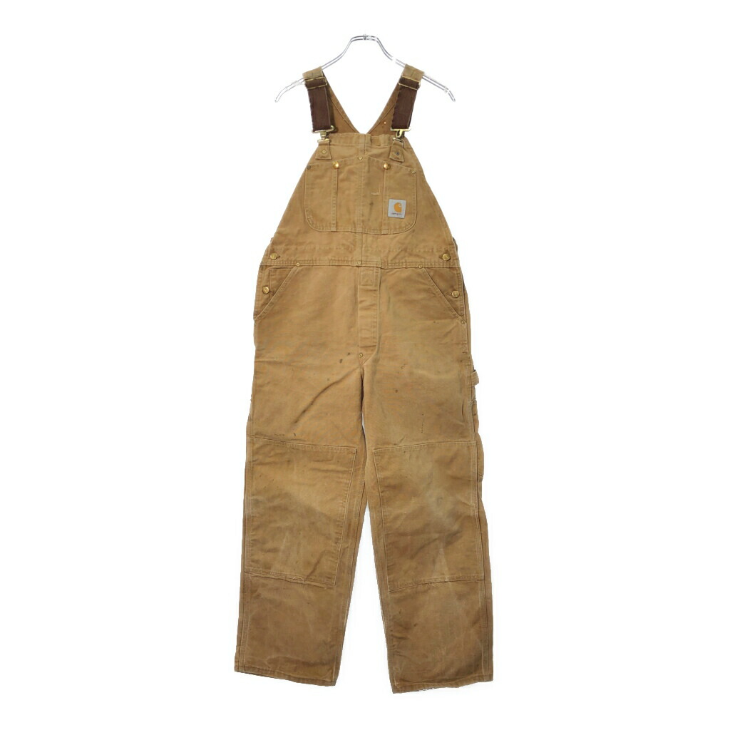 Carhartt カーハート ダック ダブルニー ビブオーバーオール ライトブラウン(メンズ W39 L28)中古 古着 X1893