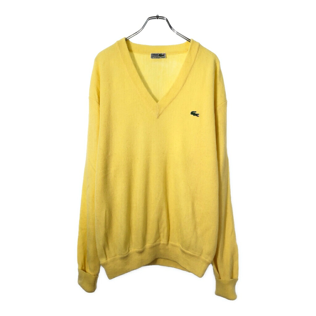 80年代 スペイン製 CHEMISE LACOSTE シュミーズ ラコステ アクリルニットセーター イエロー(メンズ 3)中古 古着 X1991