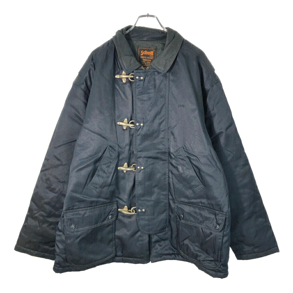 90年代 Schott ショット ファイヤーマンジャケット ネイビー(メンズ L)中古 古着 X2191