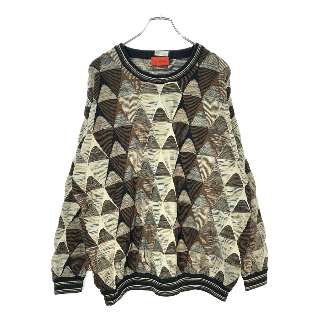 J.SIMON 3Dニット コットンセーター 総柄 マルチカラー(メンズ XL相当)中古 古着 X2345|YAMAHISA USEDCLOTHINGSHOP