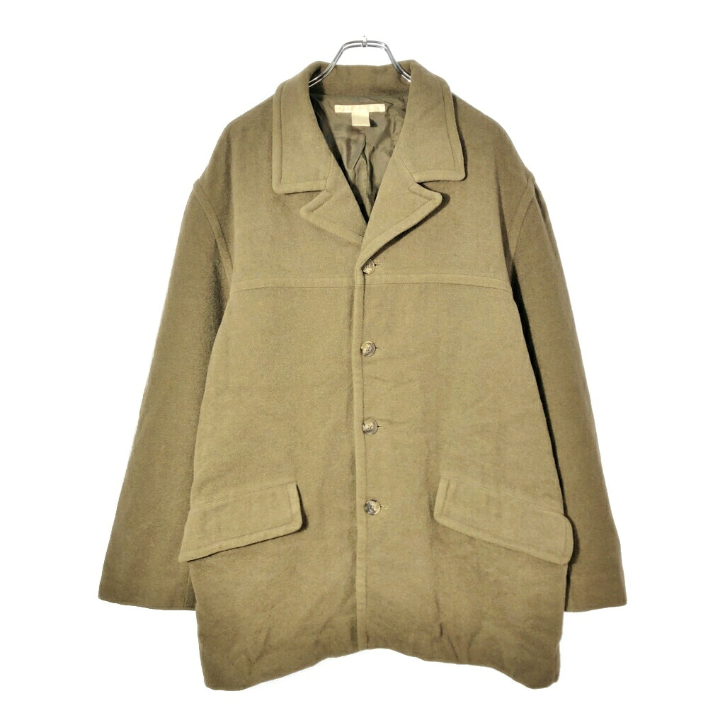 90年代 PERRY ELLIS ペリー エリス ウールハーフコート カーキ(メンズ M)中古 古着 X2516