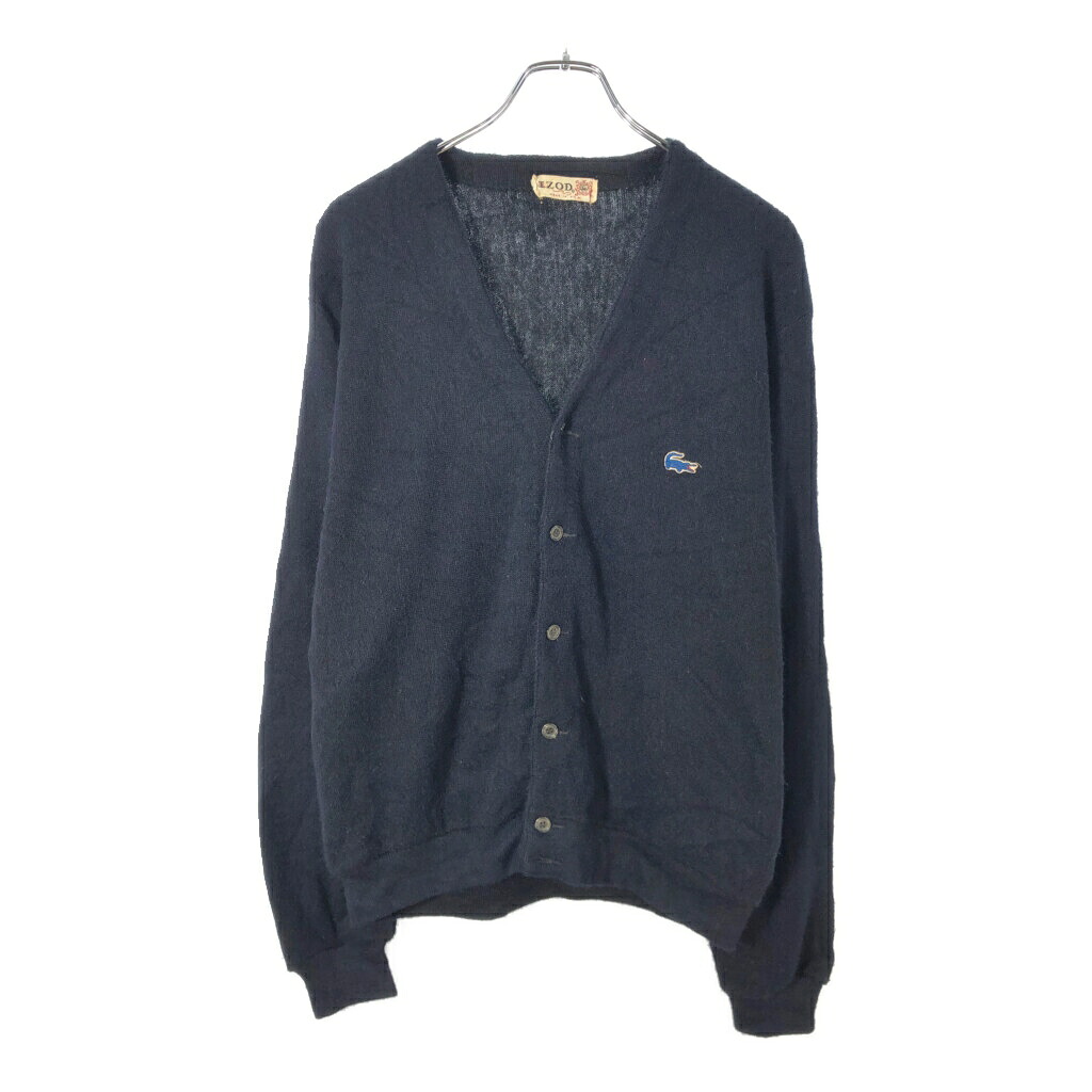 60年代 USA製 IZOD LACOSTE アイゾッド ラコステ アクリルニット カーディガン ヴィンテージ ネイビー(メンズ L相当)中古 古着 X2532
