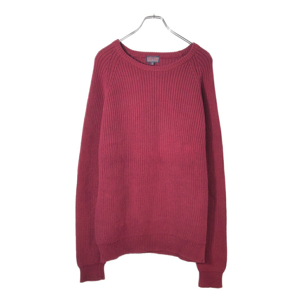 80年代 LANDS' END ランズエンド ローゲージニットセーター ワインレッド(メンズ L)中古 古着 X2538
