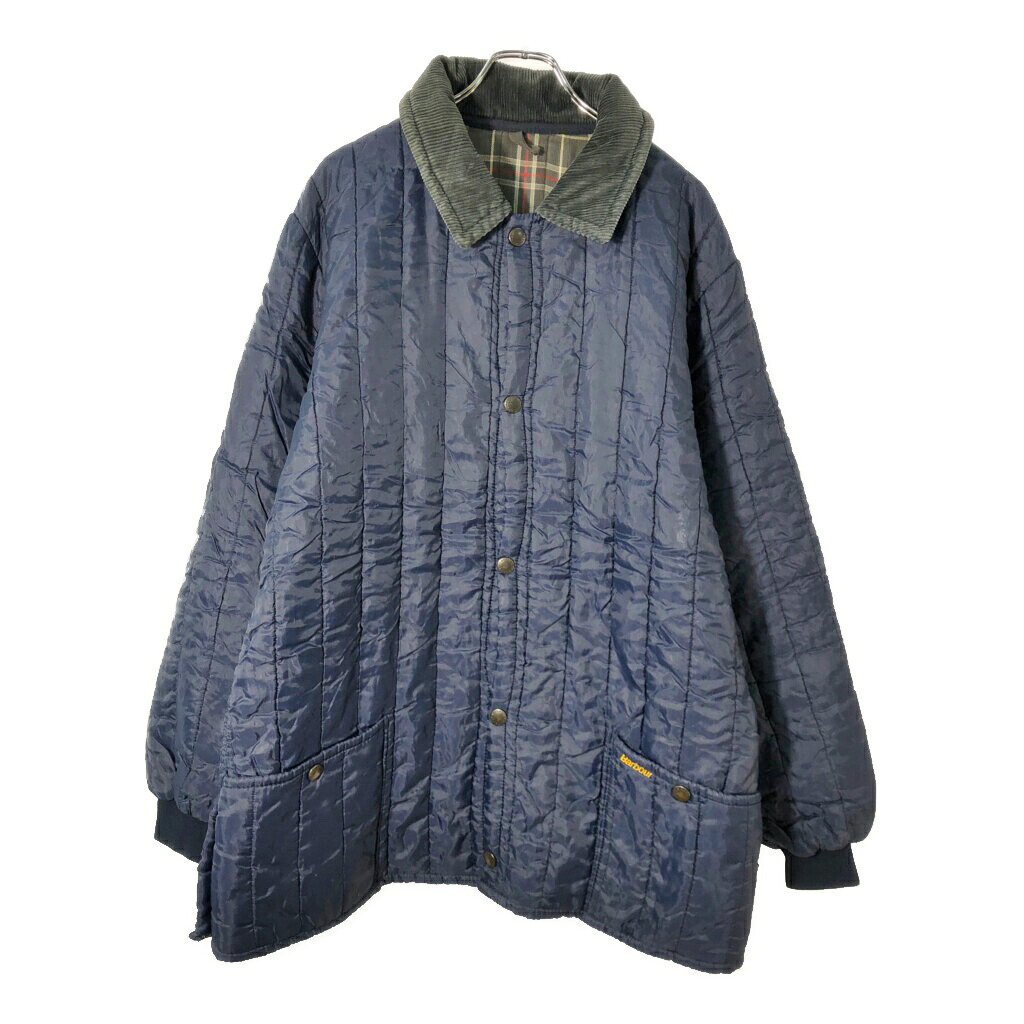 90年代 イングランド製 Barbour バブアー キルティングジャケット ネイビー(メンズ XL)中古 古着 X2633