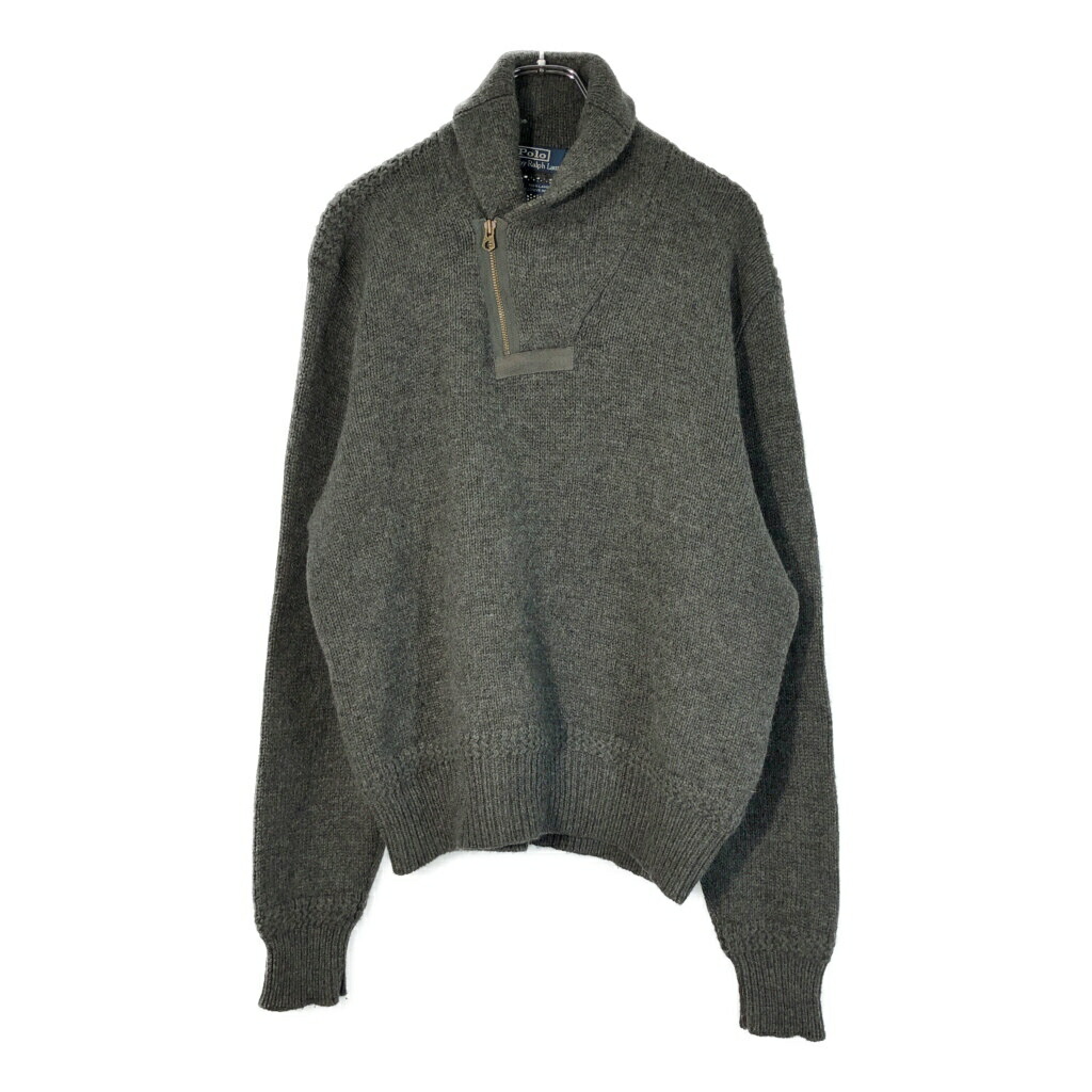 Polo by Ralph Lauren ポロ ラルフローレン ハーフジップ ショールカラー ウールセーター グレー(メンズ XL)中古 古着 X2696