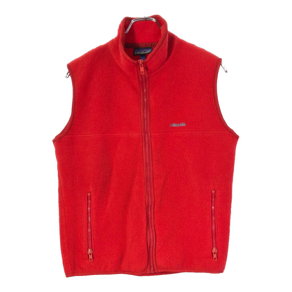 00年代 USA製 patagonia パタゴニア フリースベスト アウトドア レッド(メンズ S相当)中古 古着 X2801