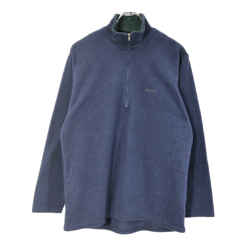 90年代 patagonia パタゴニア Capilene キャプリーン ハーフジップ フリースジャケット アウトドア ネイビー(メンズ M)中古 古着 X2831
